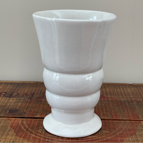 Vintage Haeger Pottery Vase Banded Ringed Cinched Cream Matte❤️ - Picture 7 of 9